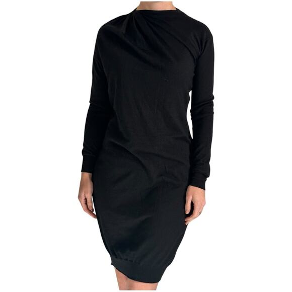 Lanvin Dresses & Skirts - Vtg LANVIN Paris Alber Elbaz Y2K Era Black Sweater Dress XS Wool Cashmere Silk